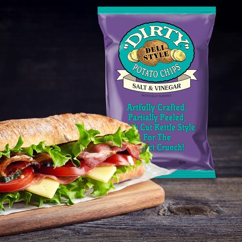 Dirty Kettle Potato Chips, Salt & Vinegar, 5 oz. Bag, 12 Count – Gluten Free, Skins On, Tangy, Crunchy Chips, Great for Lunches or Snacking on the Go