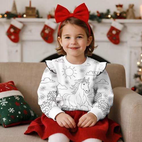 Color Your Own Fall Clothes Girl Long Sleeve Shirts Crafts Coloring Cute Crewneck Sweatshirts for Toddler Girls3