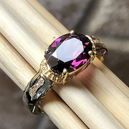 Natural 2.5Ct Raspberry Garnet, White Topaz 14K Yellow Gold Vermeil Wedding Ring Size 5, 6, 7, 8, 9 #TOP3
