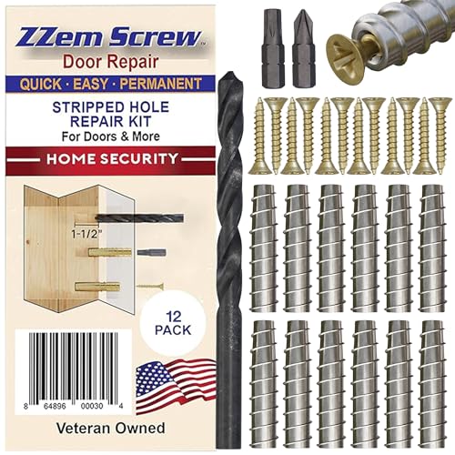 12 Pack #9 x 1-1/2 Stripped Screw Hole Repair Kit - Permanent Stripped Screw Hole Repair for Door Hinges Strike Plates Deadbolts Gate Hinges Latches and Home Repair Projects -