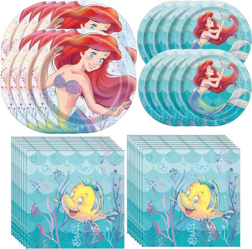 Unique The Little Mermaid Dinnerware Bundle 8 Guests Luncheon Napkins, Dinner & Dessert Plates Perfect for Themed Events & Undersea Adventures