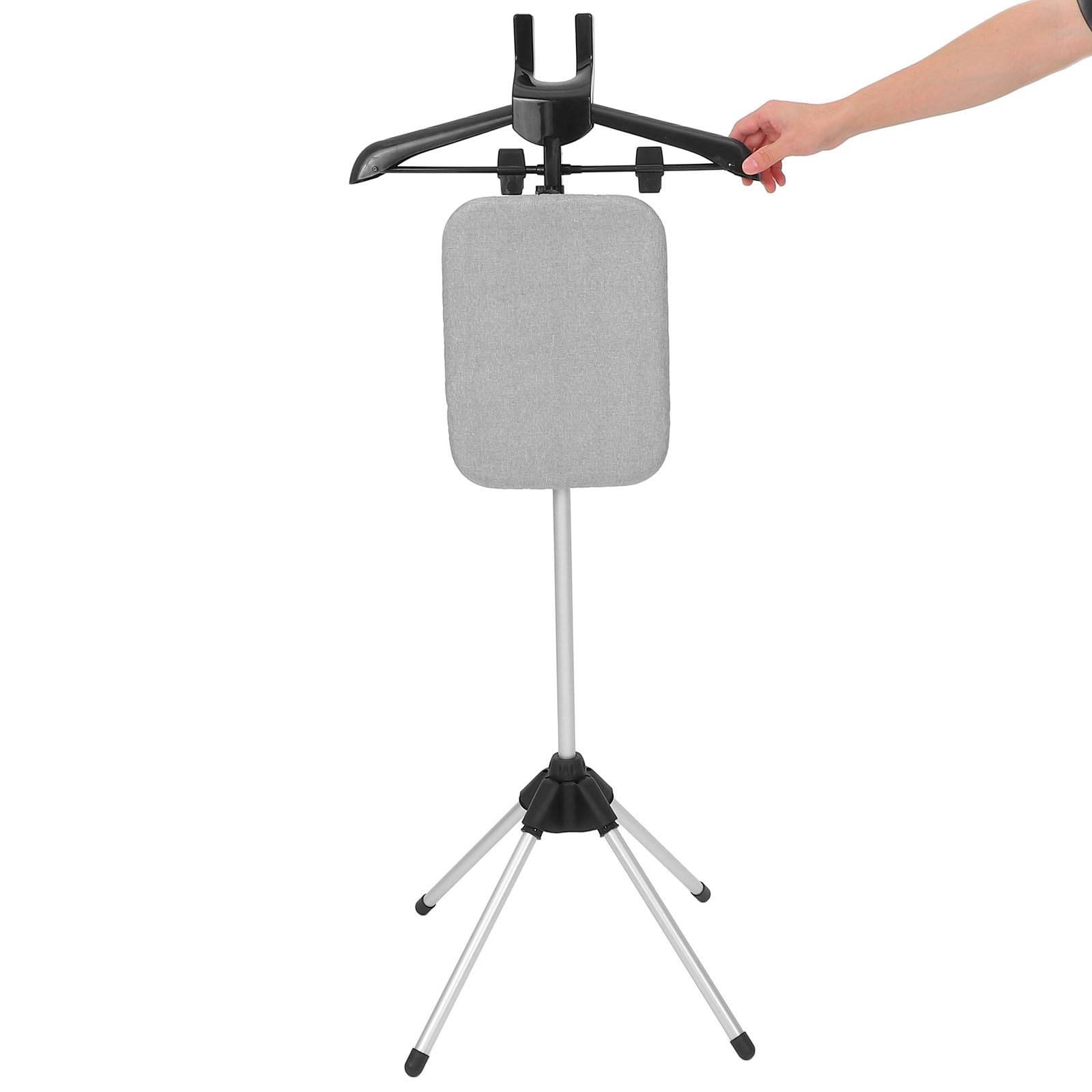 Soporte de Planchado Plegable Tabla Integrada Negro | Aleación de Aluminio, Plástico y Tela, Base de Cuatro Patas Estable, Altura 90-160cm