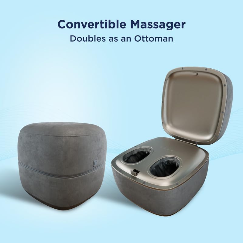 Image of The Sleep Company Wave X Foot Massager with Ottoman | 18 Custom Massage Styles | Shiatsu Rolling & Kneading, Vibration & Heat | 2-in-1 Convertible Design | Lasts up to 10 Sessions| Suede Finish | Grey Color