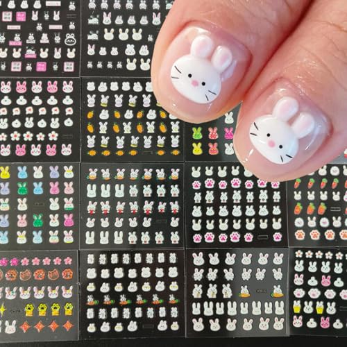 30Pcs Easter Nail Art Stickers Cute Cartoon Bunny Nail Decals
