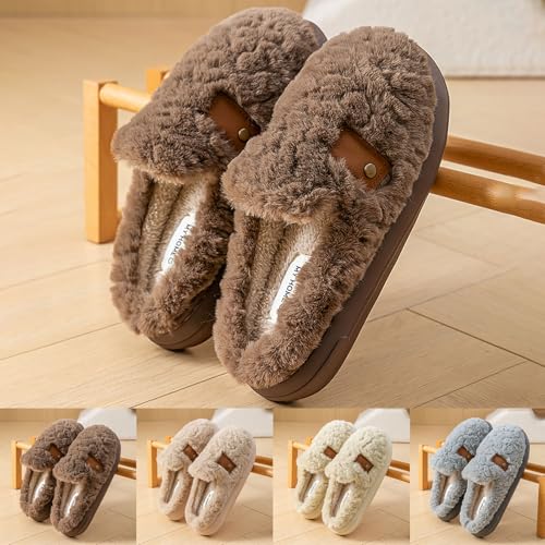 Fuzzy Slippers for Women Men Comfortable Soft Plush Warm Home Fluffy Cotton Slipper Women's Closed-Toe Slip On Cozy Shoes Indoor Bedroom House Slippers Winter Non-Slip Couple Slides4