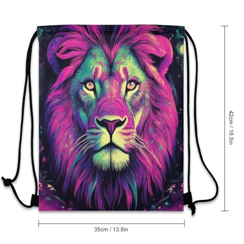 Comfortable Colorful Lion Galaxy Art Gym Bag for Unisex, Waterproof Drawstring Backpack, Pull String Bags for Sport Beach Travel Swim Hiking3