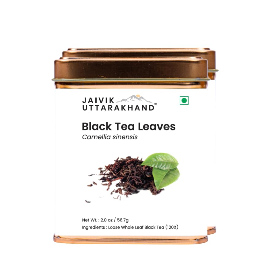 Image of Jaivik Uttarakhand - Whole Leaf Black Tea (113.4 g), Strong Masala Chai, Calming, Immune Boosting, Pack of 2 Tin Box