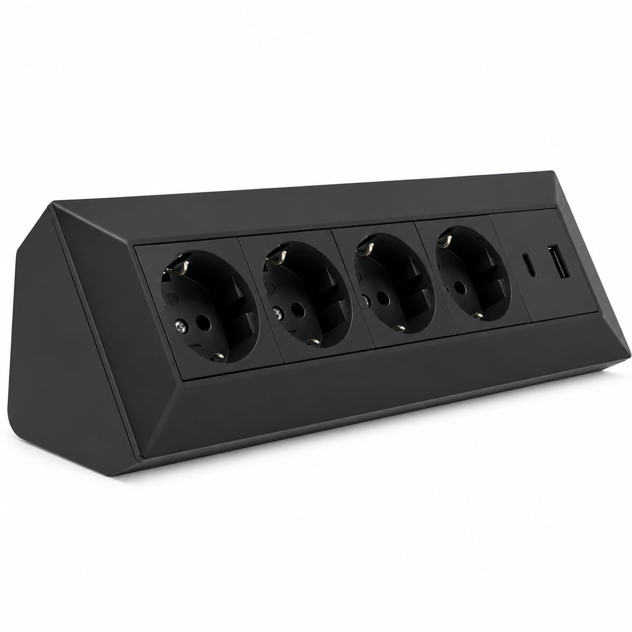 Steckdosenblock 4-Fach & USB-A/C schwarz - hochwertige Steckdosenleiste Ecksteckdose Tischsteckdose Mehrfachsteckdose - für Küche, Werkstatt, Arbeitsplatte, Möbel-Steckdose, Schreibtisch