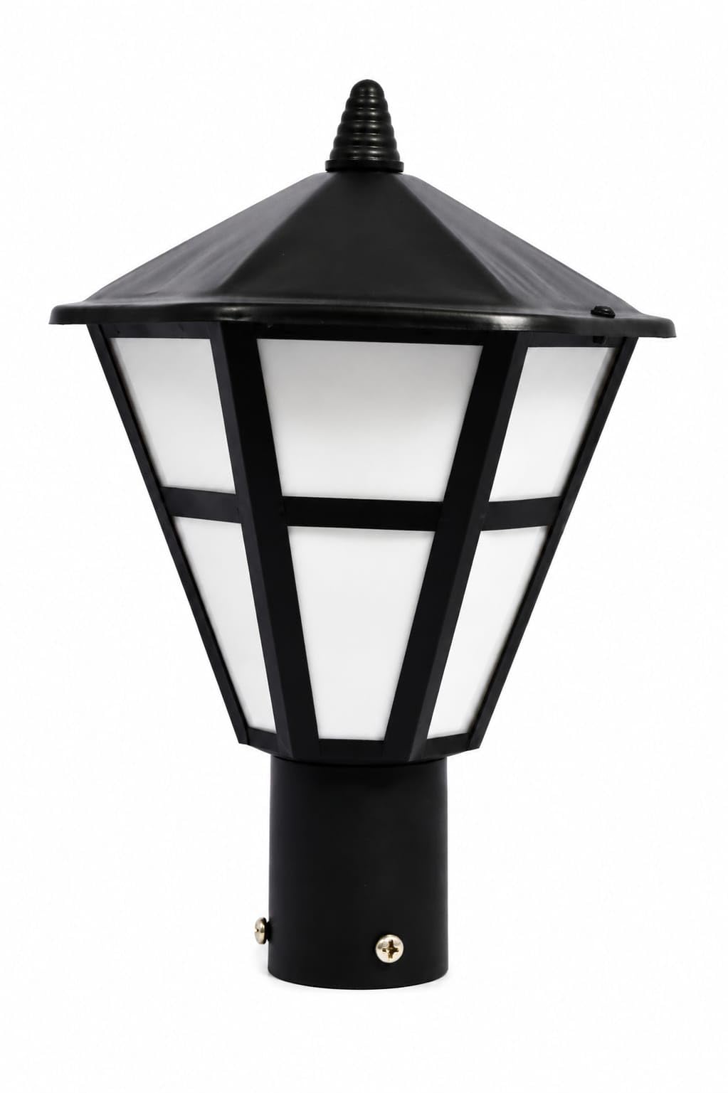 Outdoor Post Top Lantern Light, Black, (Bulb ot Included) | Aluminium + PC Diffuser, Pole Mount, White Frosted Panels, 76 mm Base Socket, Classic Lantern Design-image-19