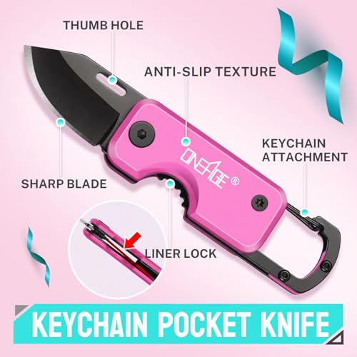 Image of Pink Pocket Knife for Women - Stocking Stuffers for Christmas, Mothers Day Gifts, Keychain Edc with 1.62inch Blade - Small Folding Knives for Everyday Carry, Box Cutter - Gadgets for Camping Hiking
