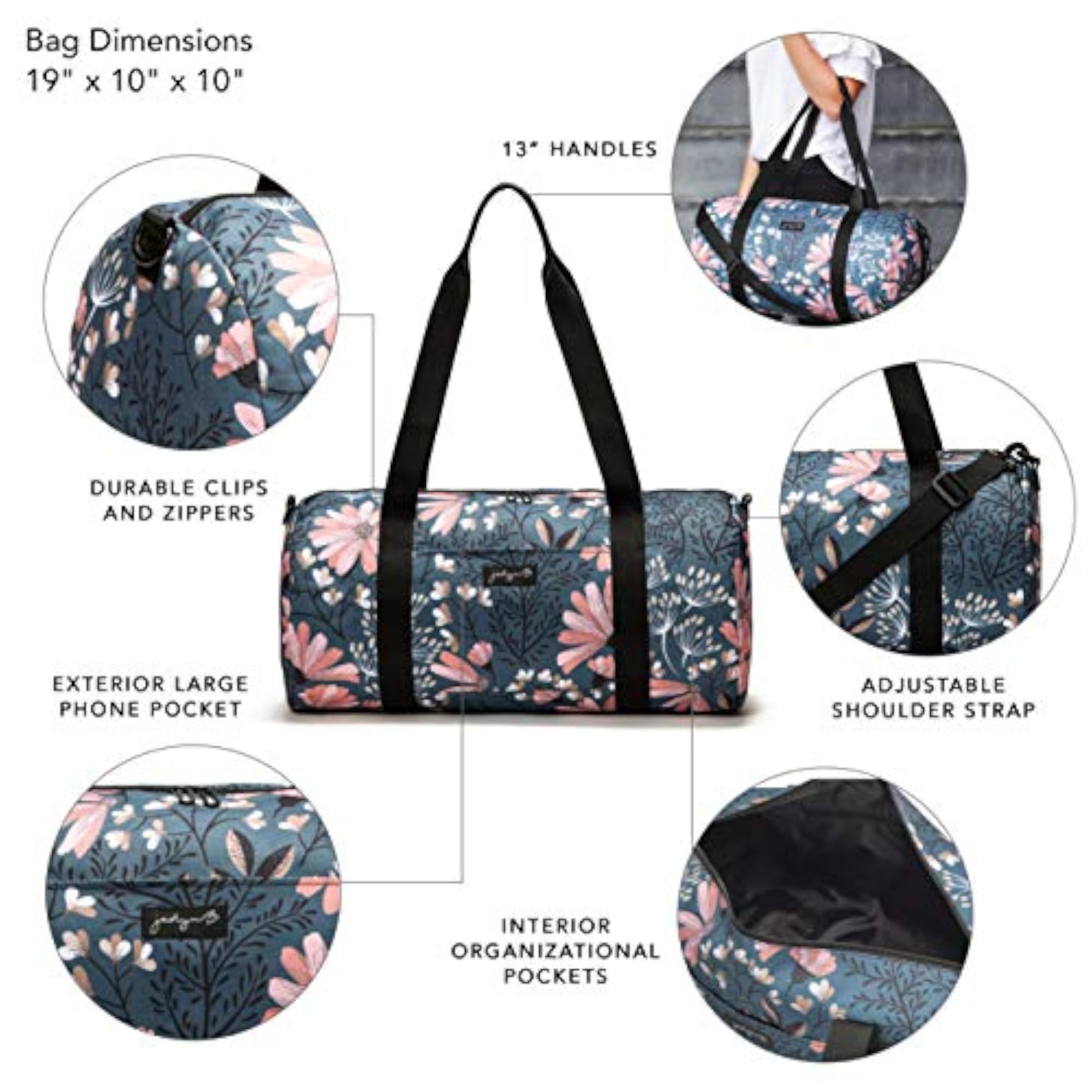 19" Barrel Women's Duffel Bag, Navy Floral