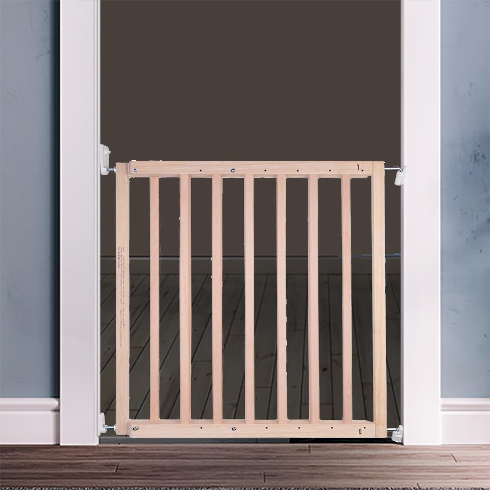 Safetots Robustes Holz Babygitter für Treppen, Natur, 63.5 cm - 105.5 cm, Holz Schraubgitter, Schraubbefestigung als Sicherheitssperre, stilvolles Design und praktisches Sicherheitsgitter
