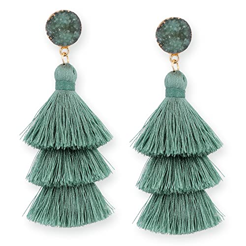 Fashion Sage Green Earrings Dangle Drop Layered...