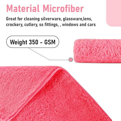 Image of Kuber Industries 3 Pcs 30x60 cm Microfiber Cleaning Cloth for Mirror, Window, Car and Bike | 350 GSM Dusting Cloth for Home | Absorbent Bathroom & Kitchen Cleaning Towel | Pink