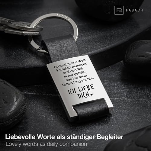 FABACH Schlüsselanhänger Mit Gravur Aus Leder - Ich Liebe Dich Für Partner - Freundin Geschenk Freund - Du Hast Meine Welt Komplett Gemacht