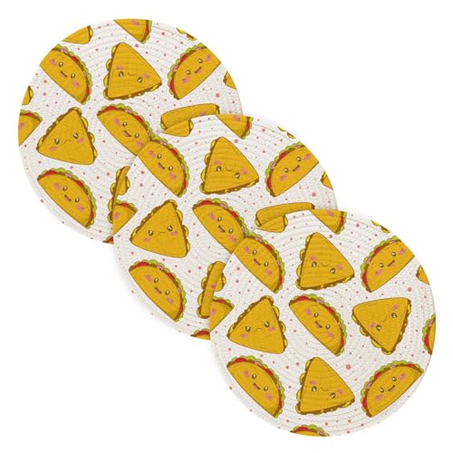 3 Pcs Kitchen Trivet Seamless Pattern Mexican Tacos Quesadillas for Hot Dishes 15in Cotton Thread Weave Pots Pans Set Holder for Microwave Stove Kitchen Countertop Protector