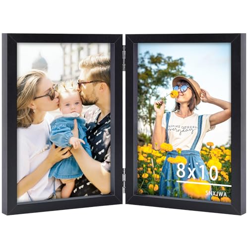 SNXJWA 8x10 Picture Frames Double Black Photo Frame Folding Vertical Stand Display Side by Side