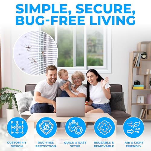 ZYBUX - Window Screen Mosquito Netting, 3 Pack Fly Screen Window DIY Self-Adhesive Insect Mesh Curtain Bug Bee Protector 130 x 150cm with 3 Rolls Hook Sticky Tape - Image 3