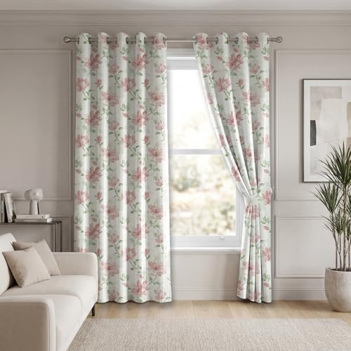 Image of LINENWALAS Printed Blackout Curtains for 5 Feet Window | Set of 2 | Floral Printed Drapes | Thermal Insulated, Room Darkening Panels with Grommet Hanging for Living Room (Roselle)