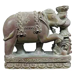 GiTAGGED Konark Stone Carving Elephant Candle Stand | Size - (5.5*15.5*13) cms | Stone Sculptures for Home Decor
