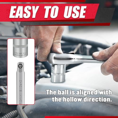 Image of EACELIY 69pcs 1 /4 inch&3 /8 inch inch Drive Impact Socket Set,Drive Master Socket Set,SAE /Metric, Deep & Shallow with Drive Head Ratchet,Drive Spark Plug Socket,Extension bar (3 inch & 6 inch),6 Point,CR-V Steel, Mirror