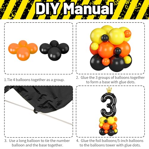Image of Black Number 3 Balloon 40 Inch Construction Number Three Foil Balloons Tower with Excavator Digger Truck for Boys Third 3rd Birthday Party Decorations Giant Large Digital Aluminum Balloons Stack