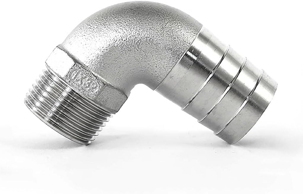 304 Stainless Steel 90 Degree Elbow Pipe Fitting Connector - Male Threaded for 6mm to 50mm Hose Barb(1inchx20mm)