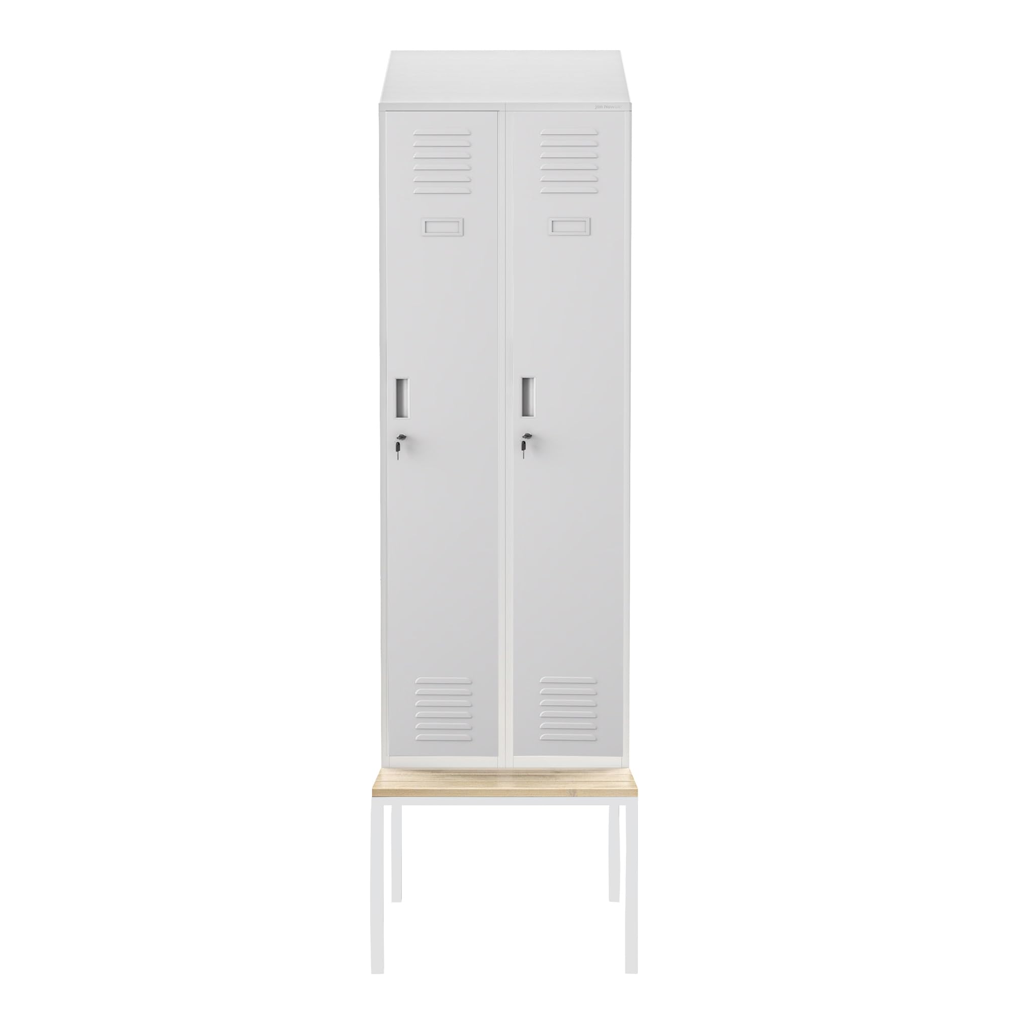 Jan Nowak Spind Metall mit Sitzbank Doppelspind abschließbar Sozialraumschrank Spindschrank Schließfachschrank Umkleideschrank mit 2 Abteilen für Betrieb Schule Fitness 229,5 x 85 x 60 cm