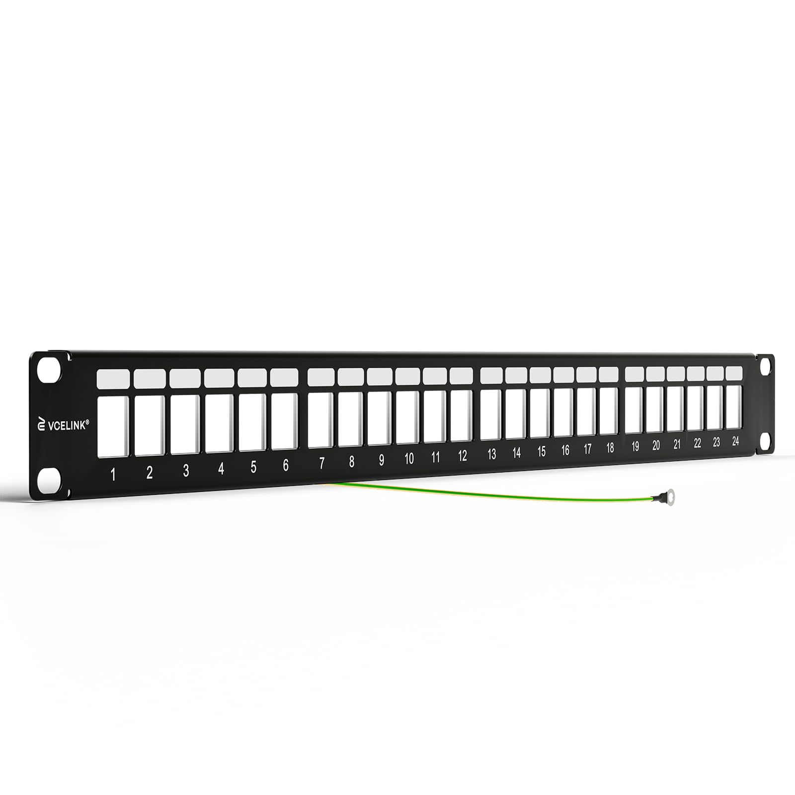 VCELINK 24 Port Shielded Keystone Patch Panel, 1U 19-Inch Rackmount Blank Panel, 1.5mm SPCC All Metal Network Distribution Frame with Grounding Wire for Cat6/Cat6A/HDMI/Fiber/Coax Keystone Jacks