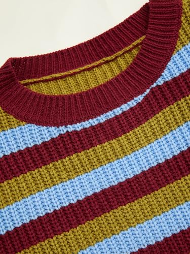 Image of CIDER Women's Cropped Striped Sweater Long Sleeve Crew Neck Trendy Pullover Tops