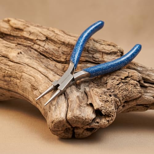 Image of Beadsnfashion Steel Jewellery Making Round Nose Plier (5 Inch) - Professional Stainless Steel Jewellery Making Tool with Blue Grips Handle for Jump Rings & Eye Pins and Detailed Craft Work