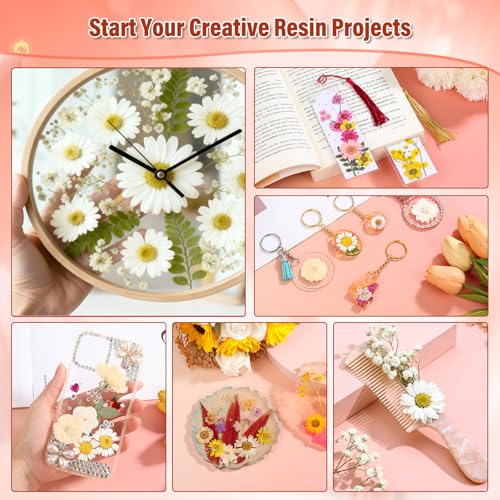Image of Dried Pressed Flowers for Resin, Real Pressed Flowers Dry Leaves Bulk Natural Herbs Kit for Scrapbooking Art Crafts Epoxy Resin Jewelry Mold Candle Soap Making Nails Decor (White & Pink Floral)