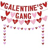 Galentines Gang Banner with Love Hearts,Happy Galentine’s Day Banner Garland Hanging Swirls,Galentines Day Party Decorations,Happy Valentines Day Decorations,Girl Lady Galentines Day Party Decor GTG