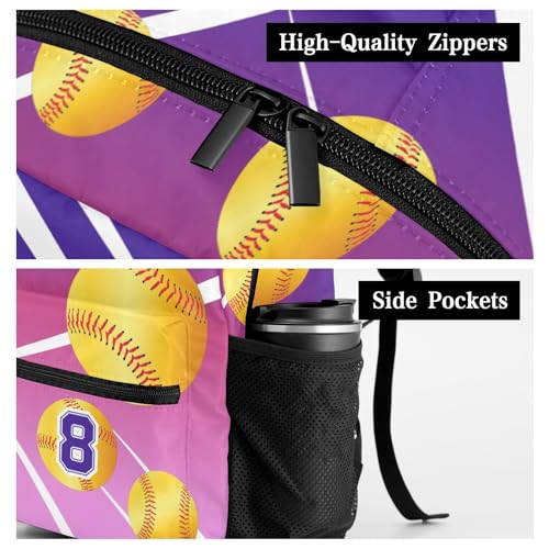 Personalized Waterproof School Daypack Softball Pink Purple Shoulders Bags Backpack4