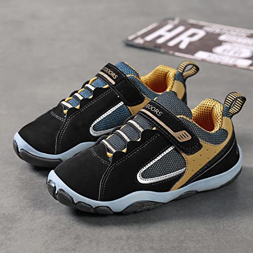 Baator Little Kids Hook & Loop Closure Sneakers Boys Hiking Shoes Non-Slip Tennis Casual Outdoor Sneakers Black #TOP5