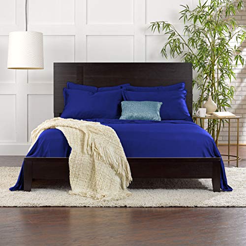 Image of Pure Bamboo Split King Sheets, Genuine 100% Organic Viscose Derived from Bamboo Bed Sheet Set, Soft & Cooling, Double Stitching, 2 Fitted Sheets (Split King, Cobalt Blue)