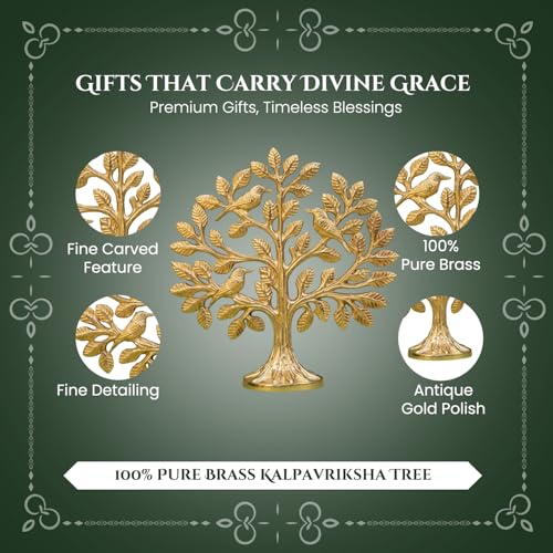 Image of Ekhasa 100% Pure Brass Kalpavriksha Tree of Life Showpiece with Gift Box | Vastu Decor Home Living Room Pooja Space Office Desk | Feng Shui Good Luck Religious Housewarming Griha Pravesh Gift