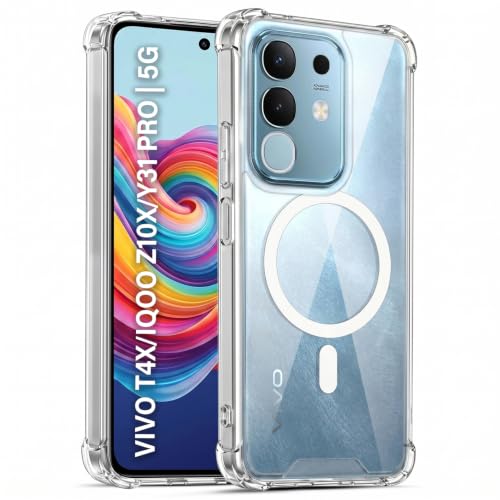 Image of TRUEUPGRADE Back Cover for iQOO Z10x 5G / Vivo T4x 5G Non Mag-Safe Transparent PC + TPU Bumper Case with Magnetic Print Shockproof Protection (Transparent Mag-Safe)