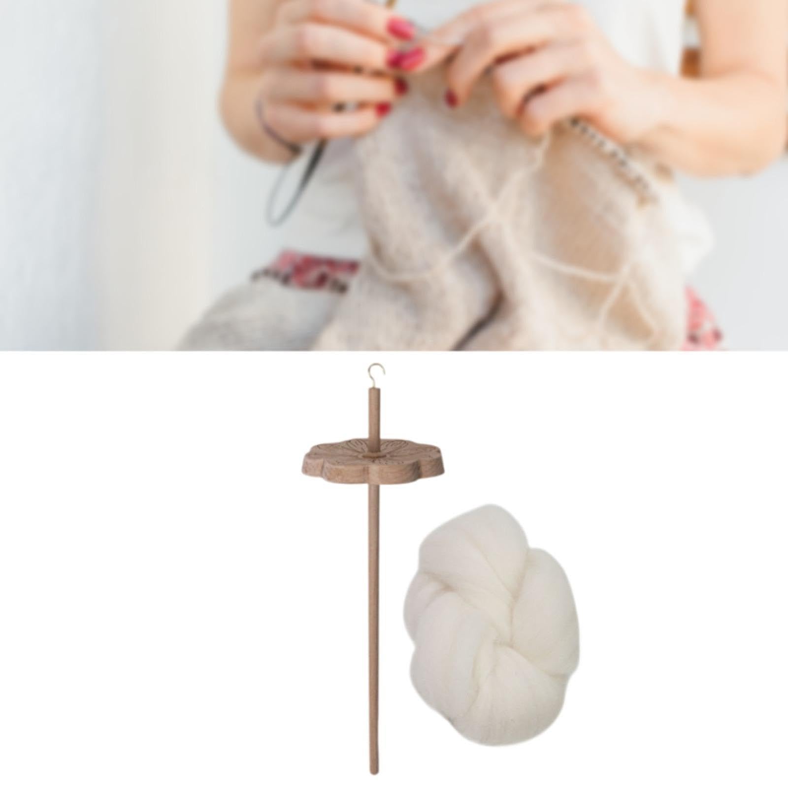 Tachiuwa Top Whorl Yarn Spinner Drop Spindle Wheel Hand Carved Yarn Winder Top Whorl Yarn Spin Top Whorl Drop Spindle for Pom Pom's, 1 Spindle with Wool