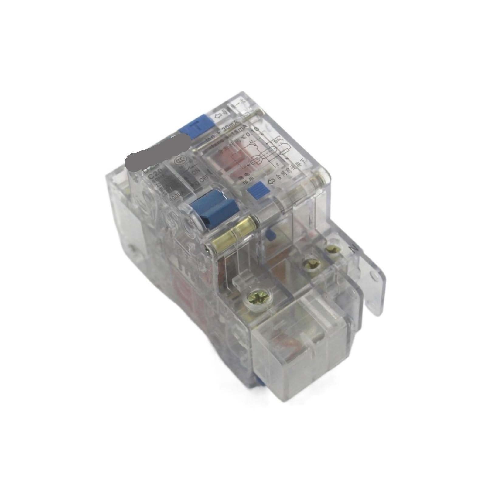 Disjoncteur 1P+N 20A 230V transparent avec protection différentielle fuite