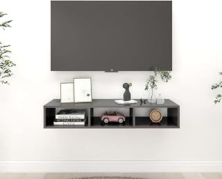 Natulvd Floating TV Stand Shelf, Wall Mounted Entertainment Center Media Console Component Under TV, TV Media Console Shelf with 3 Open Storage - Grey Gloss