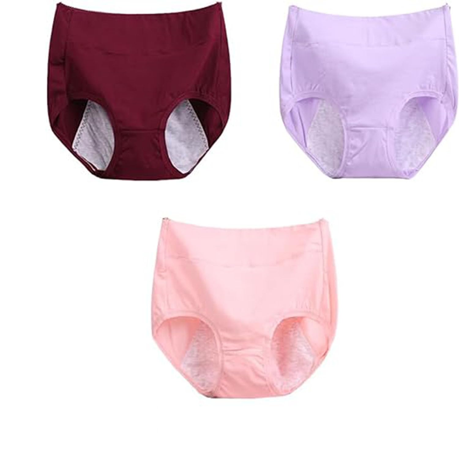 IsoUde High Waist Plus Size Cotton Leak-Proof Physiological Underwear, High Waist Cotton Tummy Control Panties for Women (3pcs-D,6XL)