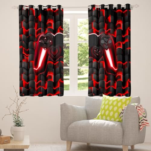 Cortinas opacas de 46 x 72 pulgadas con estampado gamer a cuadros 5