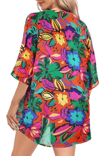 Image of Kimonos for Women Summer Cardigan Chiffon Floral Cover up Loose Casual Top Blouse