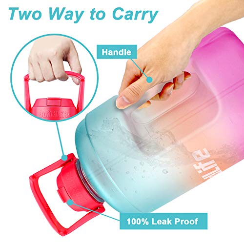 Image of QuiFit 1 Gallon Water Bottle - with Straw & Motivational Time Marker Leak-Proof BPA Free Reusable Gym Sports Outdoor Large(128OZ /73OZ) Capacity Water Jug