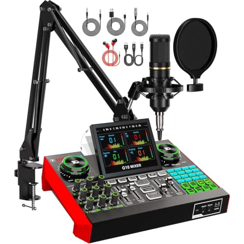 Neculogy Audio Interface Podcast Equipment Bundle with 3.5mm Condenser Microphone, Audio Mixer for PC, Mac & Phone, Voice Changer, Noise Reduction for Streaming, Gaming & Recording
