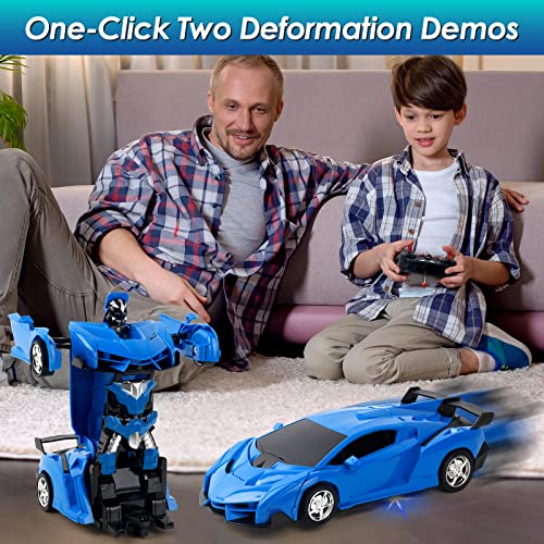 Kizeefun Remote Control Car, Rechargeable Transformable Remote Control Car For Boys And Girls With Flashing Lights And 360°Rotation, 1:18 Rc Stunt Car For Kids Included 2 Rechargeable Batteries #TOP2