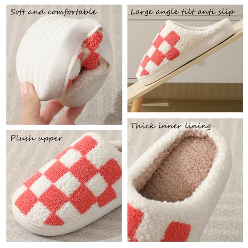 Classic House Plaid Slippers For Women Mens,Cozy Non Slip Outdoor Indoor Plush Slides Slippers2
