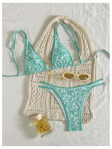 MakeMeChic Women's Halter Bikini Sets 2 Piece Striped High Cut Tie Side Swimsuit Bathing Suit2