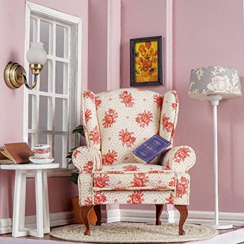 Waldosia 1:12 Scale Miniature Queen Anne Accent Chair - Handmade Dollhouse Furniture (Dark Blue) (Pink) #TOP3